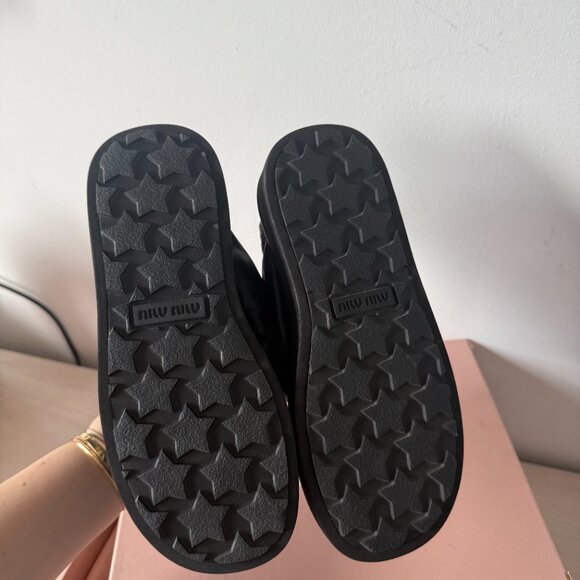 NWT Miu Miu Slingback Platform Sandals Black Padded Leather Knot Detail Sz 35 - Picture 10 of 10